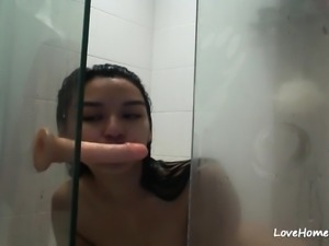 Asian Chick With Hairy Pussy Fuck Herself With A Dildo