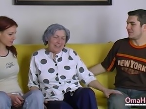 Naked couple and horny grandma playing and masturbating with sex toys