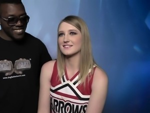 Blond cheerleader Summer Carter gets naughty with two black studs