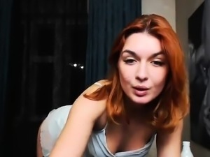 Redhead girlfriend gives a hot blowjob POV