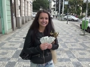 Petite amateur Euro chick gets paid for a blowjob outdoors