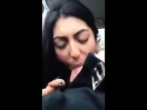 Sexy brunette girlfriend giving boyfriend blowjob in POV