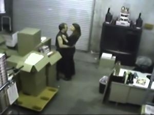 Horny amateur brunette gets caught blowing a cock at work