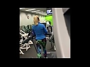 Hot blonde with beautiful ass on treadmill
