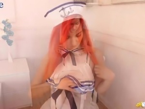 Nice looking buxom red haired sailor Dolly and her juicy boobies