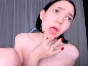 Teen brunette stripping and masturbating