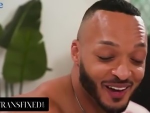 Mega busty trans gets fucked bareback by black muscular guy