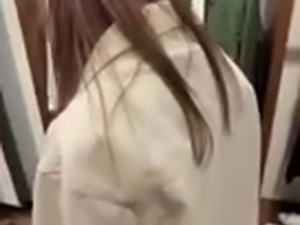 Horny girl gives a blowjob in the fitting room for some new clothes
