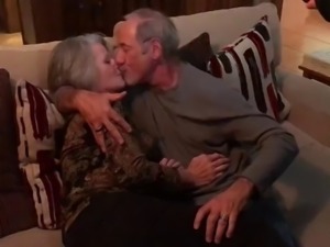 Senior cuckold kissing
