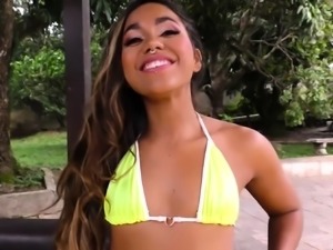 Ravishing Latina enjoying double dose of cock outdoors