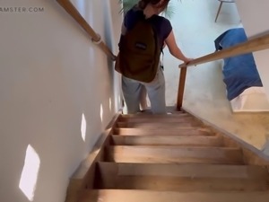 I discover my stepdaughter and her friend fucking on the stairs