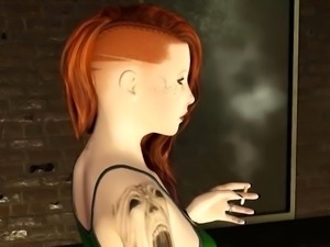 Hot 3D redhead licking a pussy while getting fucked