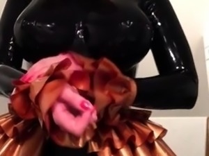 Latex slut solo anal masturbation